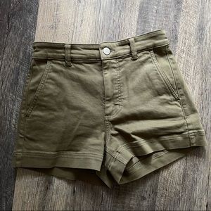 Everlane High Rise Twill Denim Washed Olive Green Shorts | size 00